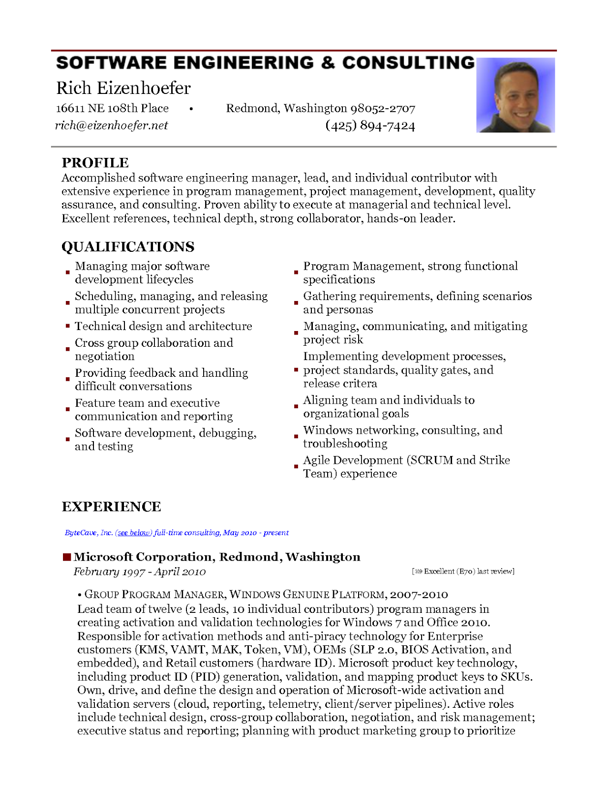 Resume for one year experienced software engineer